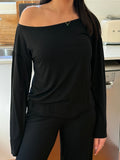 Bamboo off-the-shoulder Top in Midnight Black