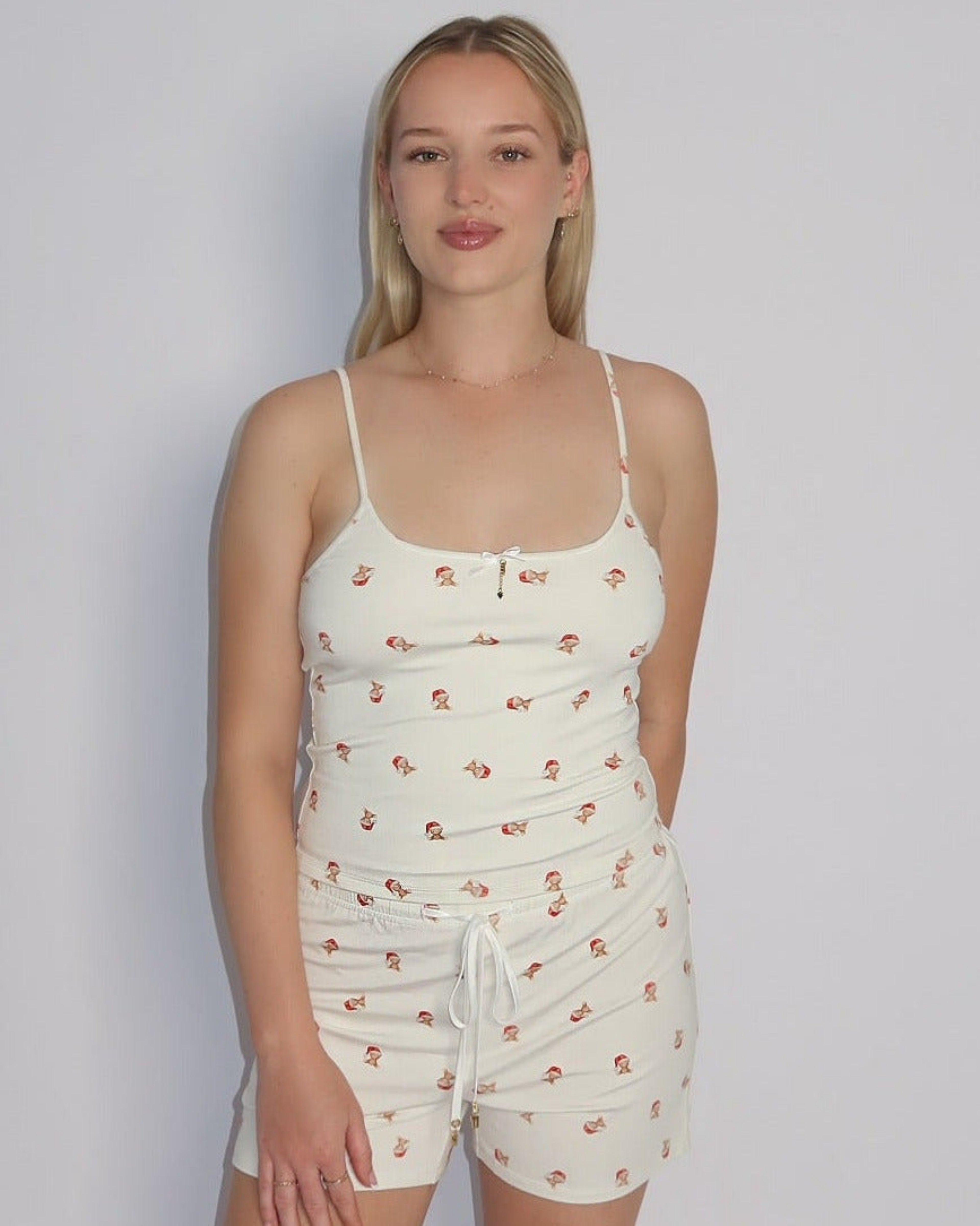 Bamboo Singlet Top in Christmas Teddy