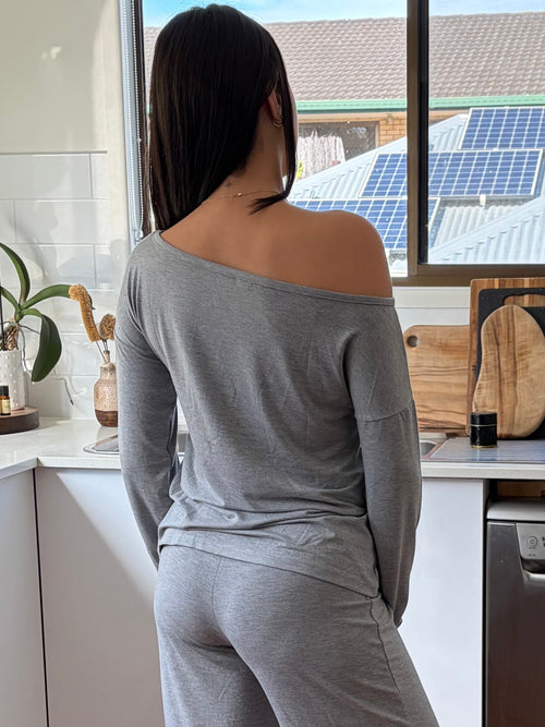 Bamboo off-the-shoulder Top in Merle Grey