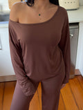 Bamboo off-the-shoulder Top in Chocolate Brown