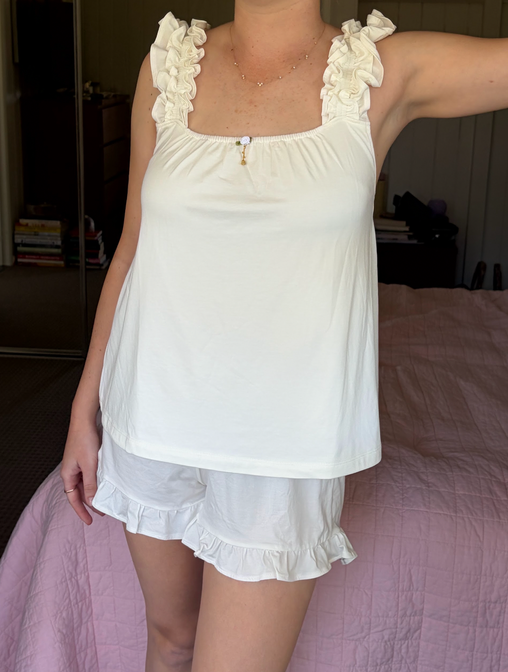 Ruffle Blouse in White Rose
