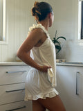 Ruffle Shorts in White Rose