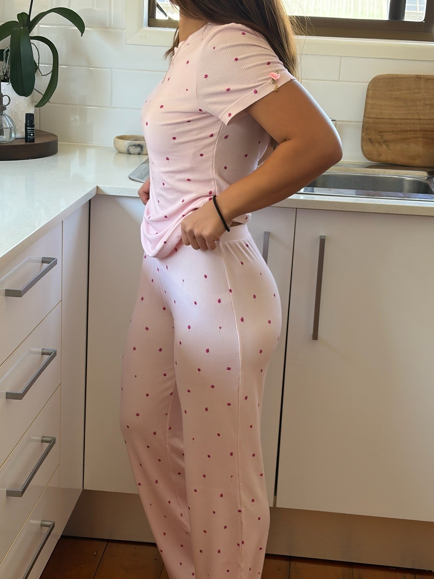 Ribbed Pants in Pink Camellia