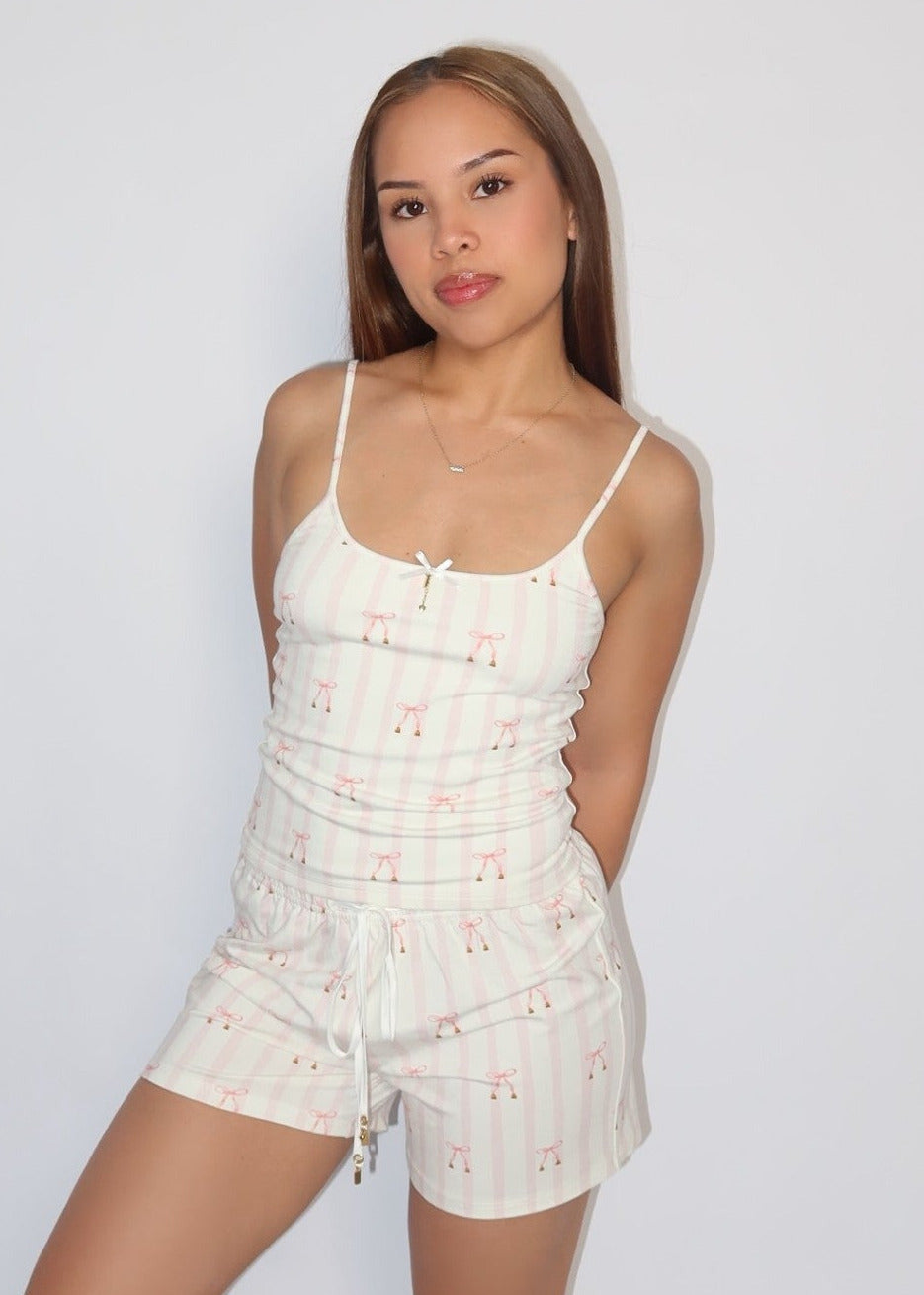 Bamboo Singlet Top in Stripe Jingle Bow