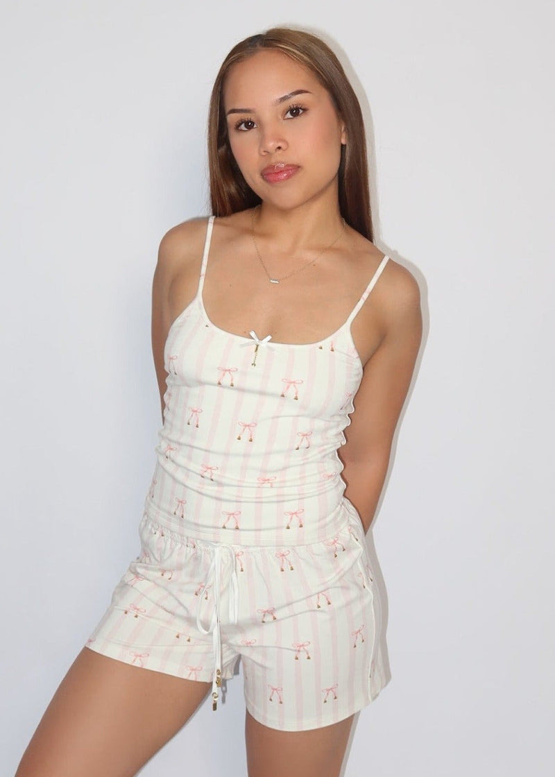 Bamboo Singlet Top in Stripe Jingle Bow